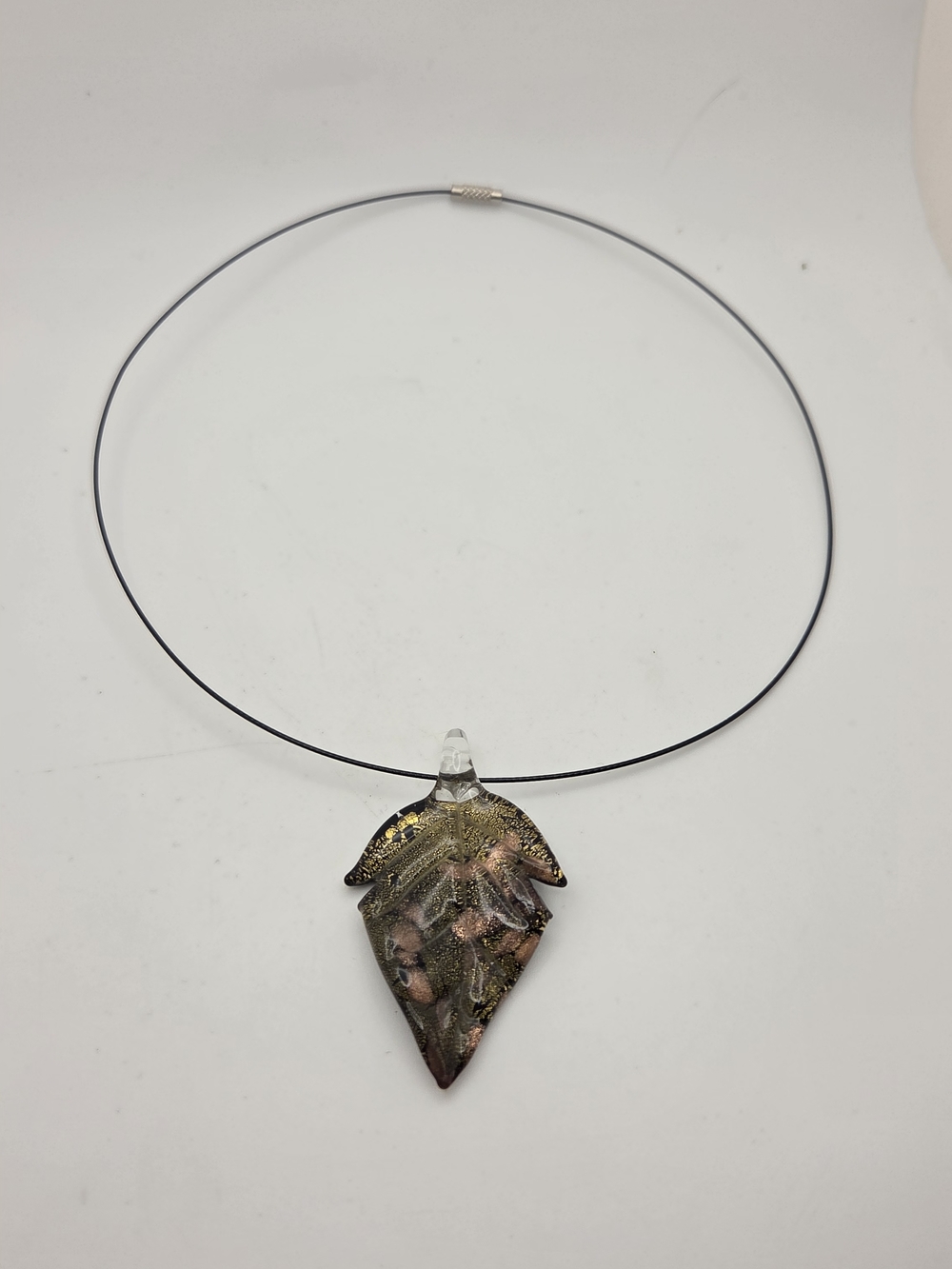 Murano Black and Gold Leaf Teardrop Pendant Necklace